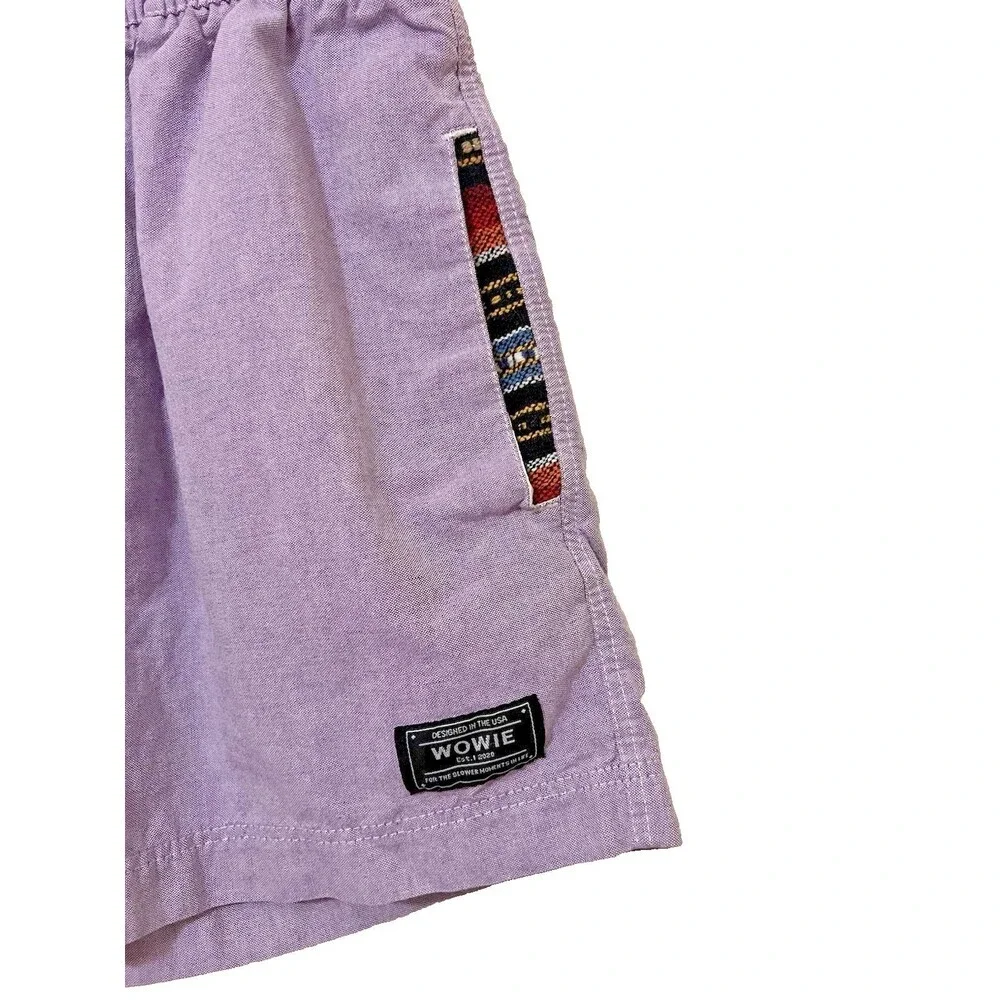 WOWIE Men's OG Casual Shorts Purple Lavender Aztec Trim Cotton Blend 4.5" Small - Picture 3 of 4